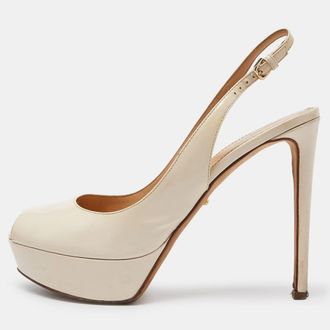 Sergio Rossi Cream Patent Leather Slingback Platform Pumps