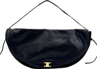 Celine Celine Black Calfskin Triomphe Soft Crossbody (Authentic Pre-Loved)