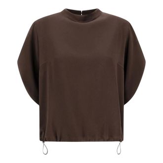 Herno Overhemden, Dames, Bruin, M, Satijn, Blouse met driekwart mouwen en trekkoord