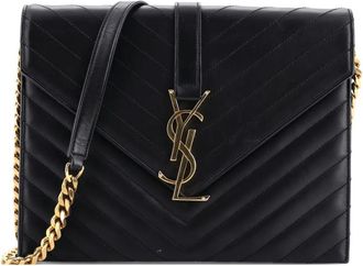 Saint Laurent Classic Monogram Envelope Chain Bag Matelasse Chevron Leather Medium shoulder bag - Zwart