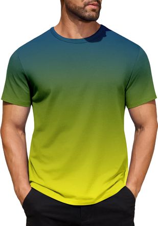 Generic Mens Gradient Striped Contrast T-Shirt Soft Breathable Cotton Crew Neck Short Sleeve Tees Casual Summer Gym Essentials