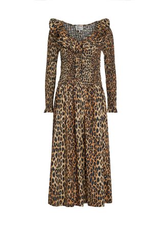 Damson Madder Harper Leopard Shirred Cotton-poplin Midi Dress - 10 (UK10 / S)
