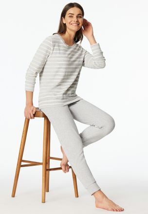 Schiesser Schlafanzug SCHIESSER Casual Essentials, Damen, Gr. 36, silbergrau, meliert, Frottee, Obermaterial: 80% Baumwolle, 20% Polyester, bequem lang, Rundhal