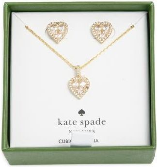 Kate Spade New York spell it out cubic zirconia heart pendant necklace & stud earrings set in Clear/Gold at Nordstrom Rack