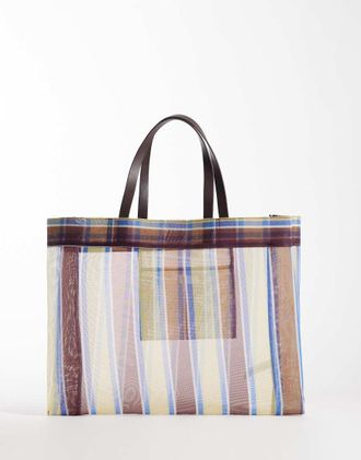 Arket Maxi borsa da mare in rete gialla a righe-Giallo