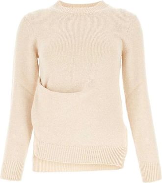 Jil Sander Ivoor Kleurige Trui van Katoenmix - Dames - Ronde hals truien - Wit - S - Katoen - Truien & Vesten