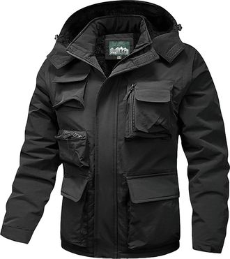 Generic Mens Military Jacket Winter Fleece Lined Tactical Active Hiking Jackets Waterproof Windproof Windbreaker with Pockets Black