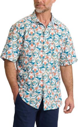 Tommy Bahama Nova Wave Glass Half Full Short Sleeve Seersucker Button-Up Shirt in White Peach at Nordstrom, Size Xxx-Large