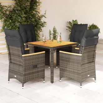 vidaXL Set Comedor De Jard&iacute;n 5 Piezas Con Cojines Rat&aacute;n Sint&eacute;tico Gris Vidaxl