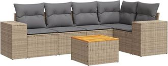 vidaXL Vidaxl - Juego De Sof&aacute;s Jard&iacute;n Con Cojines 6 Pzas Rat&aacute;n Sint&eacute;tico Beige