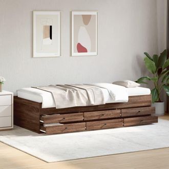 vidaXL Sof&aacute; Cama Con Cajones Sin Colch&oacute;n Roble Marr&oacute;n 100x200 Cm Vidaxl