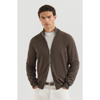 Brunello Cucinelli Cashmere high-neck cardigan with zipper in Light Grey at Nordstrom, Size 56 It