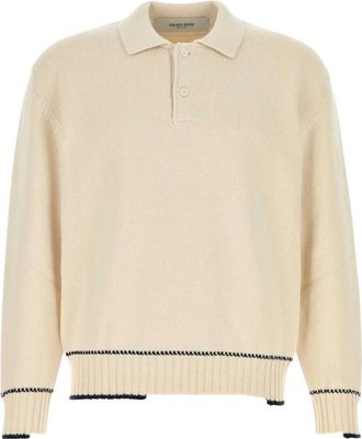 Golden Goose Jacquard Gebreide Poloshirt - Heren - Polos - Wit - M - Katoen - Tops