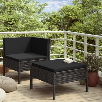 vidaXL 2 Pcs Garden Lounge Set Con Vime Pe Negro