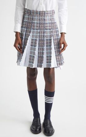 Thom Browne Plaid Drop Back Pleated Tweed Skirt in Seasonal Multi at Nordstrom, Size 10 Us