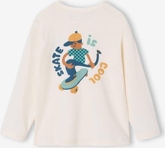 Vertbaudet Shirt mit Print f&uuml;r Jungen, Recycling-Baumwolle wollwei&szlig;