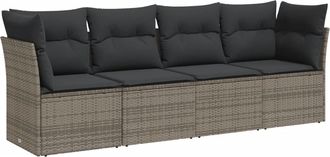 vidaXL Set De Sof&aacute;s De Jard&iacute;n 4 Pzas Y Cojines Rat&aacute;n Sint&eacute;tico Gris Vidaxl