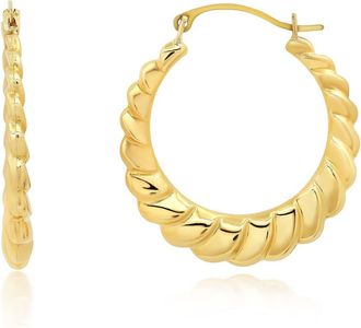 MAX + STONE Solid 14K Gold 25mm Oval Croissant Hoop Earrings with Click-top