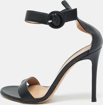 Gianvito Rossi Black Leather Portofino Ankle Strap Sandals