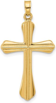 Diamond2Deal 14k Yellow Gold Polished and Grooved Hollow Cross Pendant