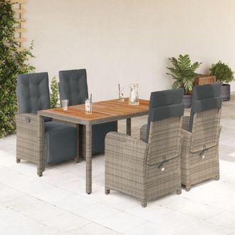 vidaXL Set Comedor De Jard&iacute;n 5 Piezas Con Cojines Rat&aacute;n Sint&eacute;tico Gris Vidaxl