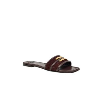 Elisabetta Franchi Sliders, female, Brown, Size: 11 US Leather Flat Sandal with Logo Detail