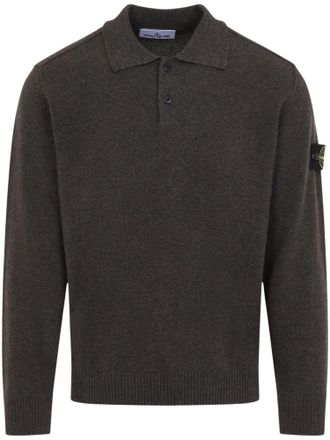 Stone Island Patch Logo Polo Long-Sleeve Knit Sweater