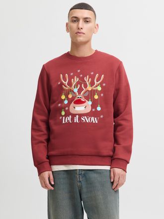 Jack & Jones Sweatshirt JACK & JONES JJCHRISTMAS SWEAT CREW NECK XMAS, Herren, Gr. M, brick rot, angeraute Sweatware, Obermaterial: 70% Baumwolle, 30% Polyester, b