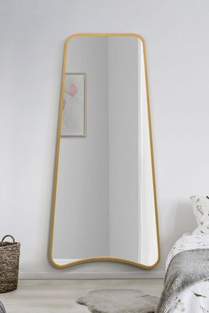 MirrorOutlet Gold Metal Trapezoid Shape Framed Wall Mirror (180CM X 85CM) | Size: 1 Pack