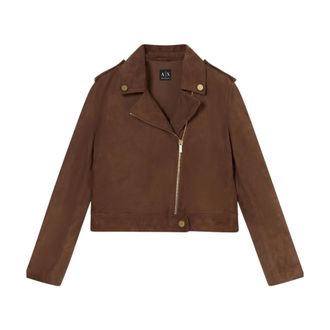 A|X Armani Exchange Leather Jackets, female, Brown, Size: L Blouson Jacket