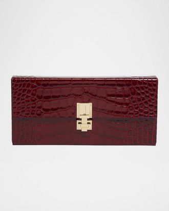 Tom Ford T-Latch Glossed Croc-Effect Leather Clutch Bag