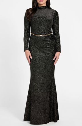 Marciano Dana Long Sleeve Open Back Shimmer Knit Dress in Black at Nordstrom, Size 6 Us