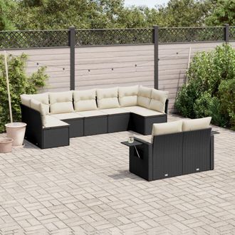 vidaXL Set De Sof&aacute;s De Jard&iacute;n 8 Piezas Y Cojines Rat&aacute;n Sint&eacute;tico Negro Vidaxl