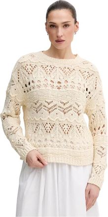 Oui Trui met open structuur en ronde hals - Dames - Ronde hals truien - Beige - M - Katoen - Truien & Vesten