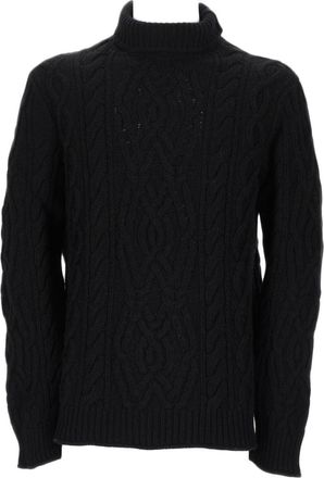 LA SOCI&Eacute;T&Eacute; Black Cable-Knit Sweater With Ribbed Turtleneck And Intricate Patterns