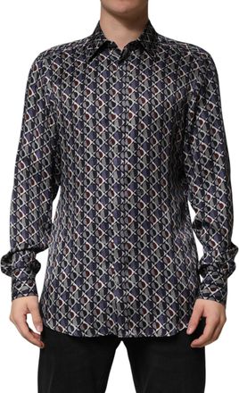 Dolce & Gabbana Multicolor Patterned Collared GOLD Men Dress Mens Shirt