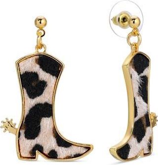 Eye Candy Los Angeles Faux Calf Hair Cowgirl Boot Drop Earrings in Black/White/Gold at Nordstrom Rack