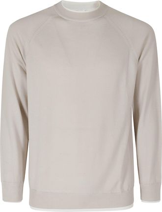 Eleventy Ivory/Beige Double-Layered Crew Neck Wool Sweater