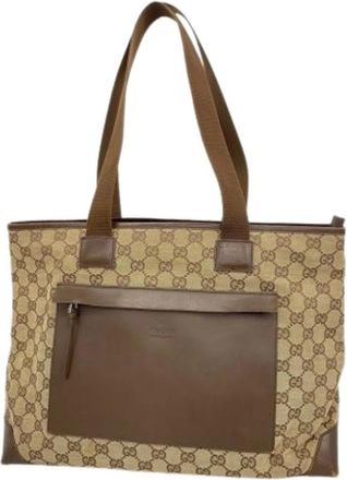 Gucci Pre-owned Tote Bags, female, Brown, Size: ONE SIZE Pre-owned Canvas Tote Bag