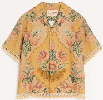 Valentino Camicia Da Bowling Valentino In Lino Con Stampa Apres LHiver Uomo MULTICOLOR 44