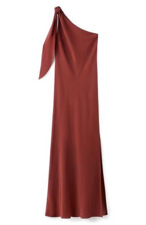 Mango Tie Strap One-Shoulder Maxi Dress in Burgundy at Nordstrom, Size 10