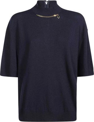 Stella McCartney Geribbelde wollen coltrui met applicatie - Dames - Coltruien - Blauw - 2XS - Wol - Truien & Vesten