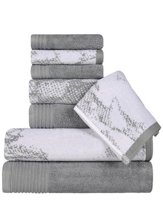 Superior Quick-Drying Solid And Marble Effect 8Pc Cotton Towel Set
