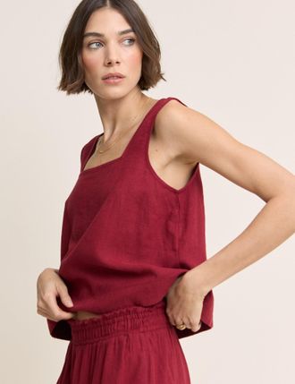 Nobody's Child Red Linen-blend Swing Top