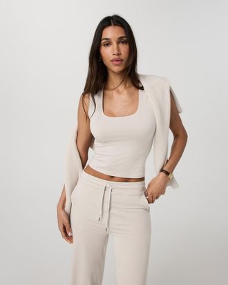 Vuori Clothing Halo Essential Scoop Tank Top | Ecru Heather | XS, Size Extra Small