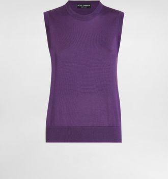 Dolce & Gabbana Silk Tank Top With Flower Brooch - Woman Sweaters And Cardigans Purple 36