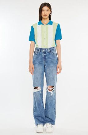 Kancan Debra Essentials High Rise 90s Criss Cross Straight Jeans in Medium Wash at Nordstrom, Size 26