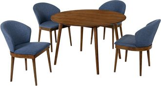 Armen Living Arcadia & Juno 48In Round & Walnut Wood 5Pc Dining Set