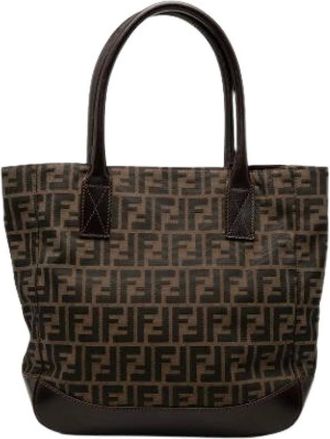 Fendi Pre-owned Tote Bags, female, Brown, Size: ONE SIZE Pre-owned Canvas Tote Bag