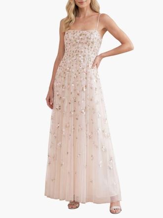 Needle & Thread Meadow Ditsy Cami Gown in Swan White/peach at Nordstrom, Size 12